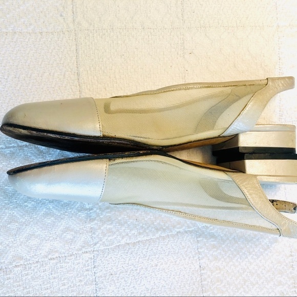 Vaneli Slingback Low Heel Shoe Metallic Beige Mesh Sides Round Toe size 8 - Picture 5 of 12